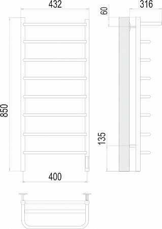 Полка П8 400х850 Электро (quick touch) Полотенцесушитель  TERMINUS Владивосток - фото 3