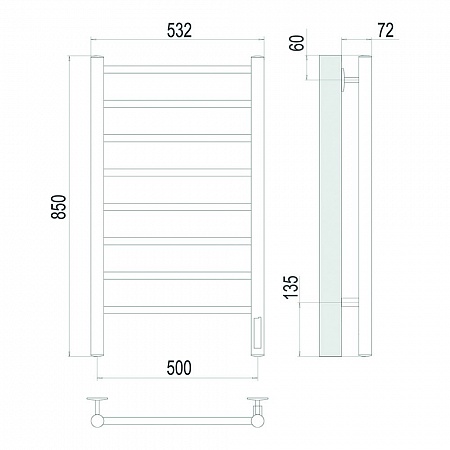 Аврора П8 500х850 Электро Полотенцесушитель TERMINUS Брашированное золото Владивосток - фото 4